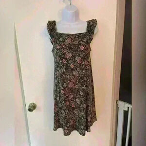 LOFT Floral Mini Dress Size M Cottagecore Ruffle Strap Summer